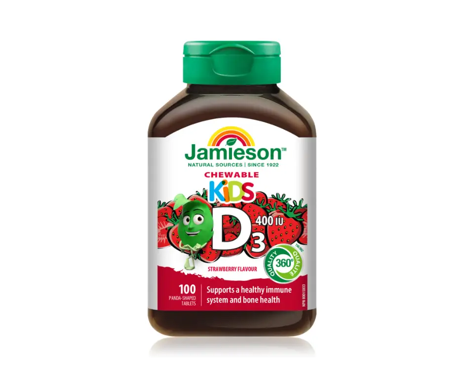 Jamieson Vitamin D3, Kautabletten für Kinder mit natürlichem Erdbeergeschmack